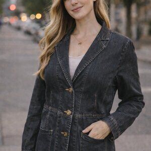 Liz Claiborne Blue Jean Jacket With Beading Medium Petite